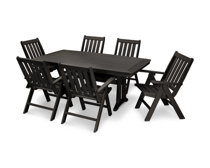 POLYWOOD® Vineyard Folding Chair 7-Piece Dining Set with Trestle Legs in Black