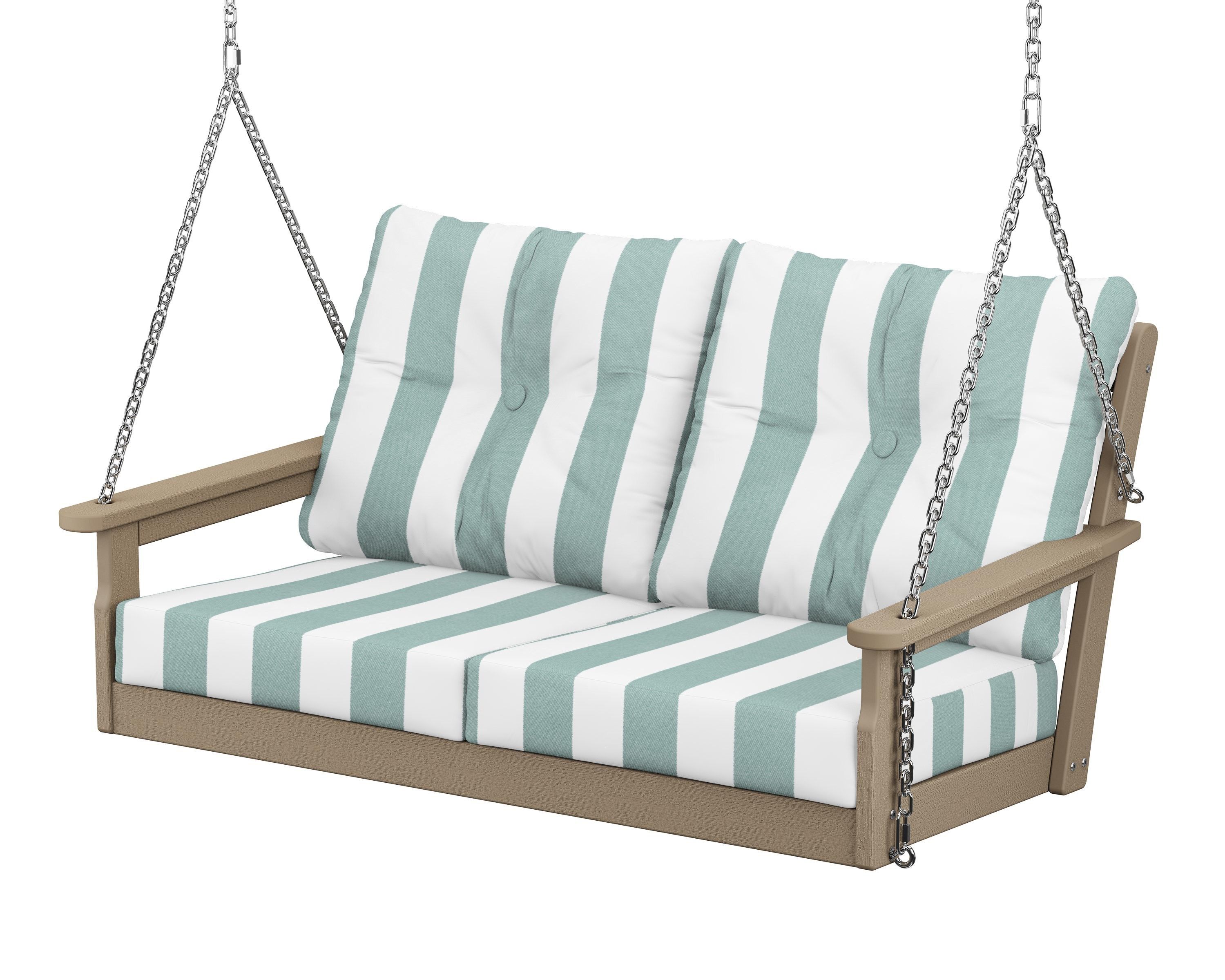 POLYWOOD® Vineyard Deep Seating Swing in Vintage Sahara / Cabana Stripe Glacier Spa
