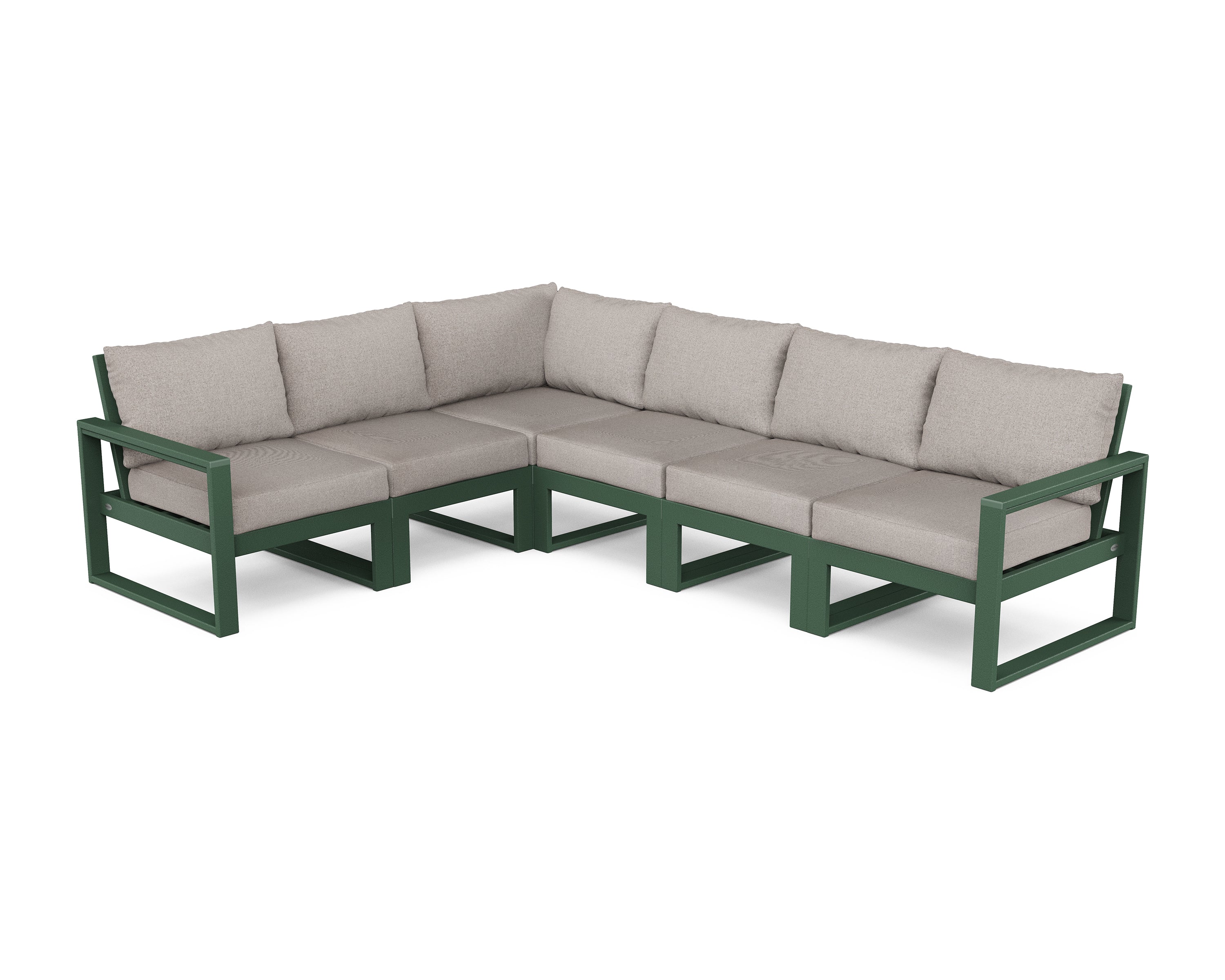 POLYWOOD® EDGE 6-Piece Modular Deep Seating Set in Green / Weathered Tweed
