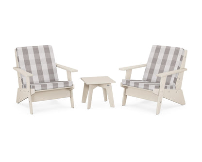 POLYWOOD® Riviera Modern Lounge 3-Piece Set in Sand / Buffalo Plaid Grey Mist