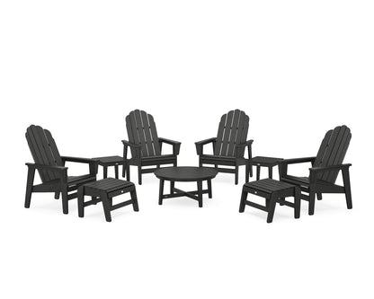 POLYWOOD® Vineyard Grand Upright Adirondack 9-Piece Conversation Set in Black