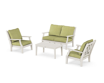 Country Living Wovendale 4-Piece Deep Seating Set with Loveseat in Sand / Chartreuse Boucle