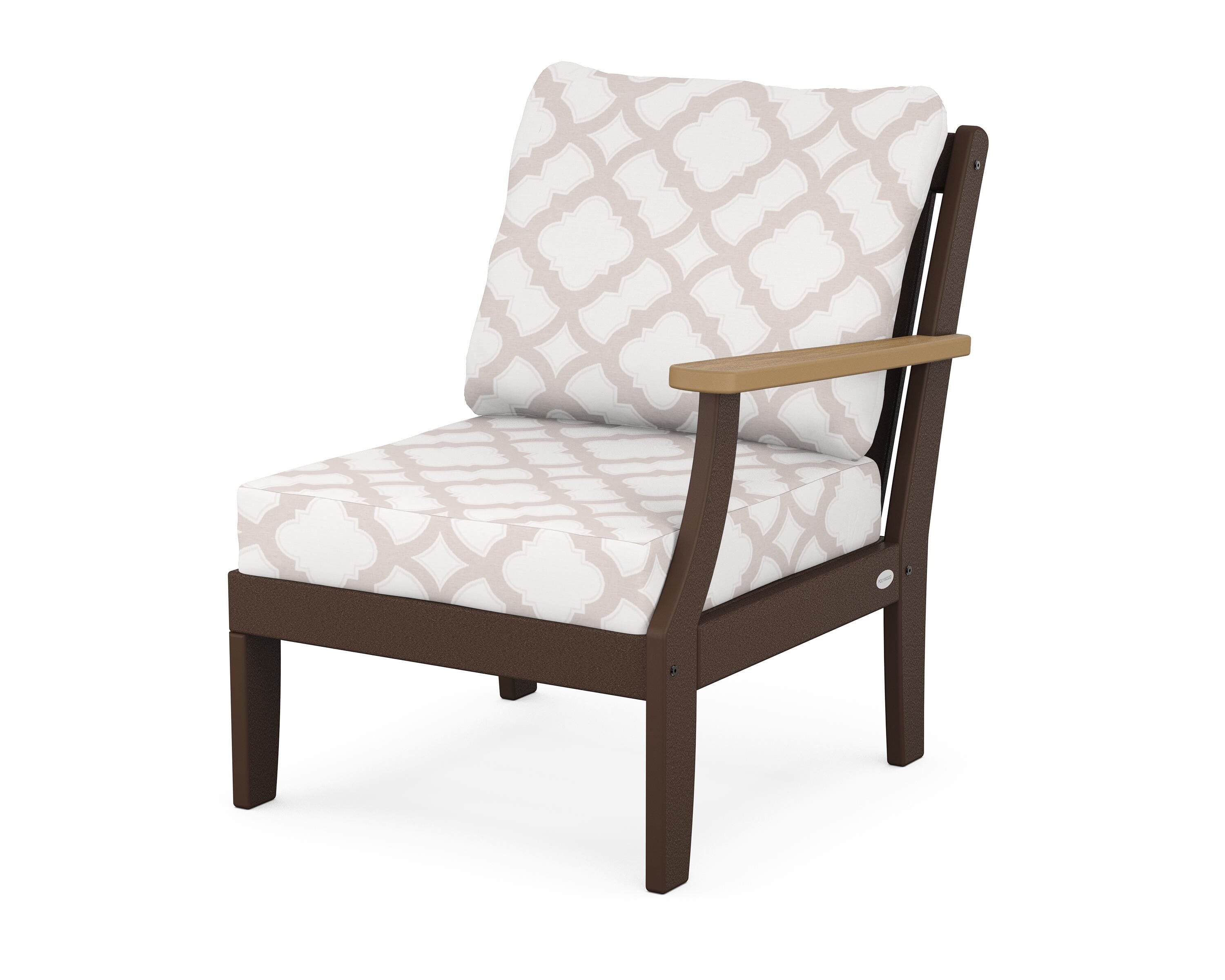 POLYWOOD® Braxton Modular Right Arm Chair in Mahogany / Natural / Trellis Dune Burlap