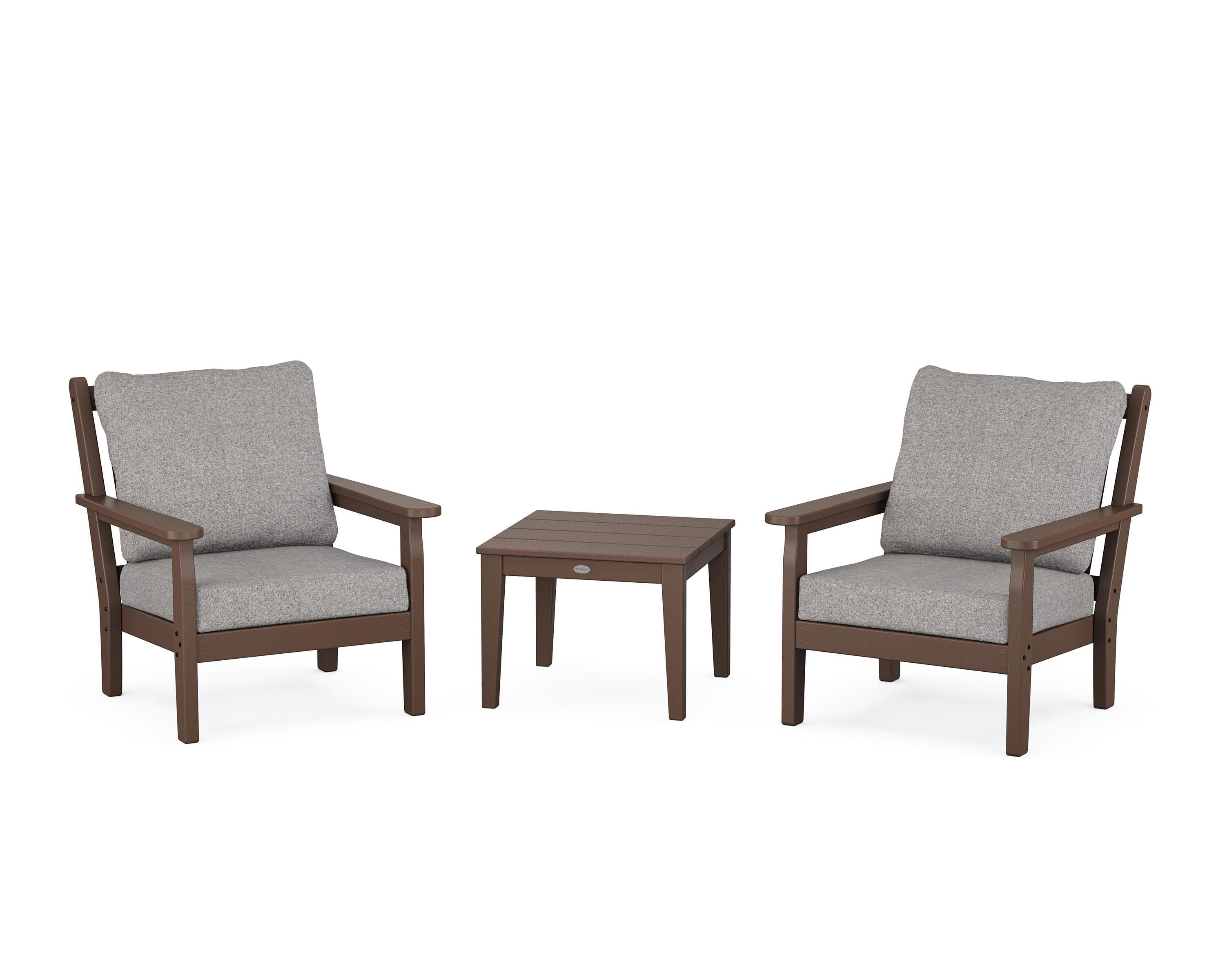 POLYWOOD® Chippendale 3-Piece Deep Seating Set in Mahogany / Grey Mist