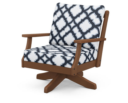 POLYWOOD® Braxton Deep Seating Swivel Chair in Teak / Trellis Marine Indigo