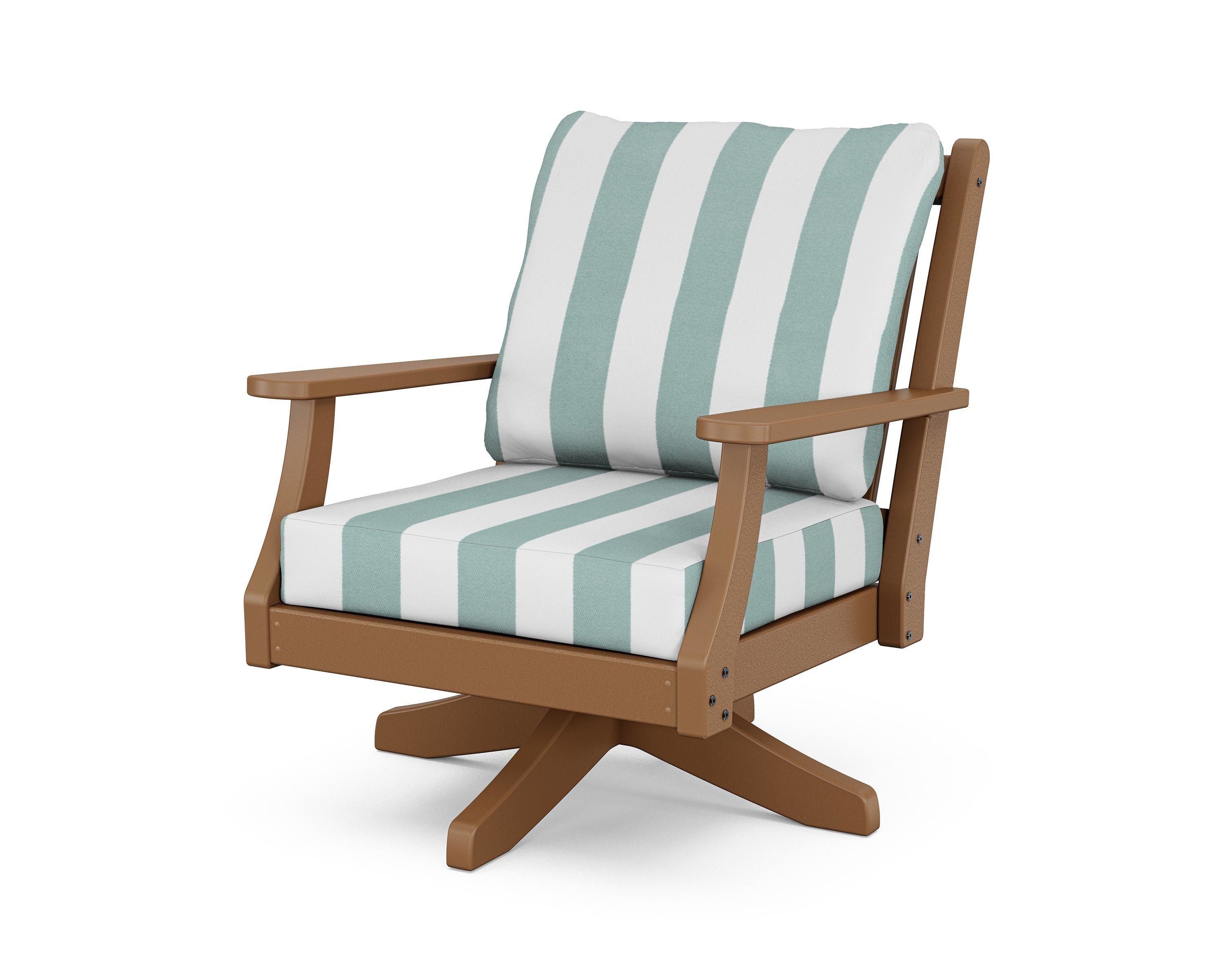 Country Living Wovendale Deep Seating Swivel Chair in Teak / Cabana Stripe Glacier Spa