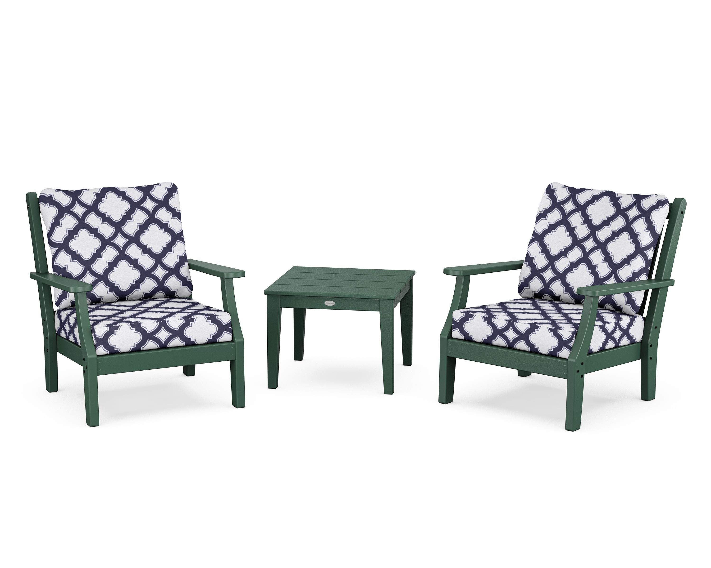 Country Living Wovendale 3-Piece Deep Seating Set in Green / Trellis Navy