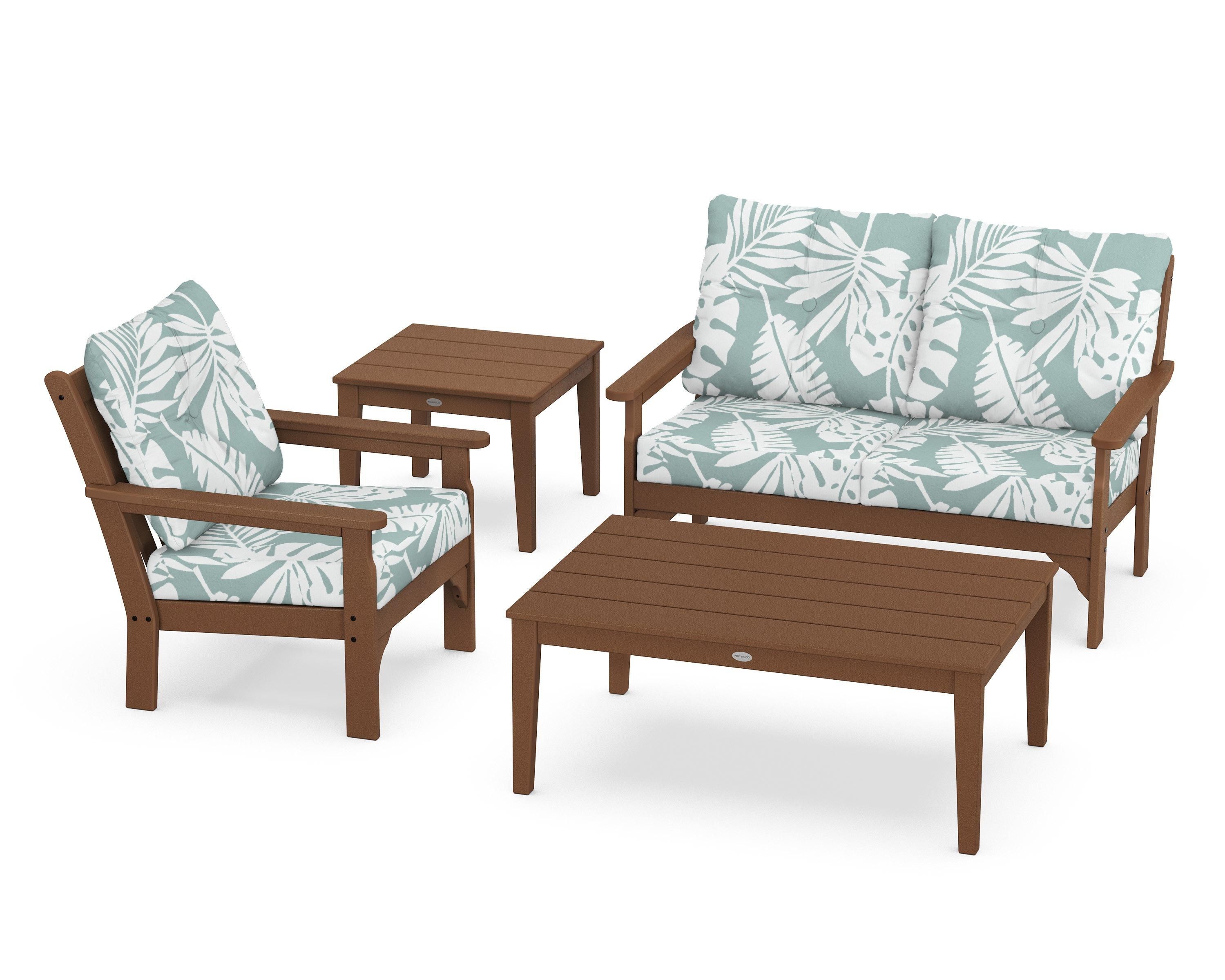 POLYWOOD® Vineyard 4-Piece Deep Seating Set in Teak / Leaf Glacier Spa