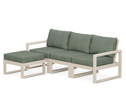 POLYWOOD® EDGE 4-Piece Modular Deep Seating Set with Ottoman in Sand / Cast Sage
