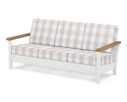 POLYWOOD® Harbour Deep Seating Sofa in White / Natural / Buffalo Plaid Dune Burlap