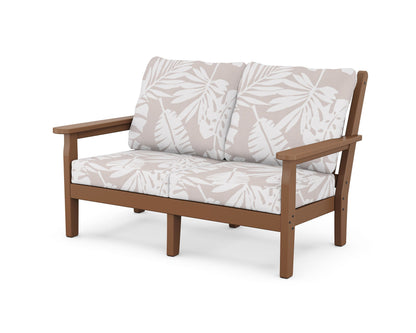 POLYWOOD® Chippendale Deep Seating Loveseat in Teak / Leaf Dune Burlap
