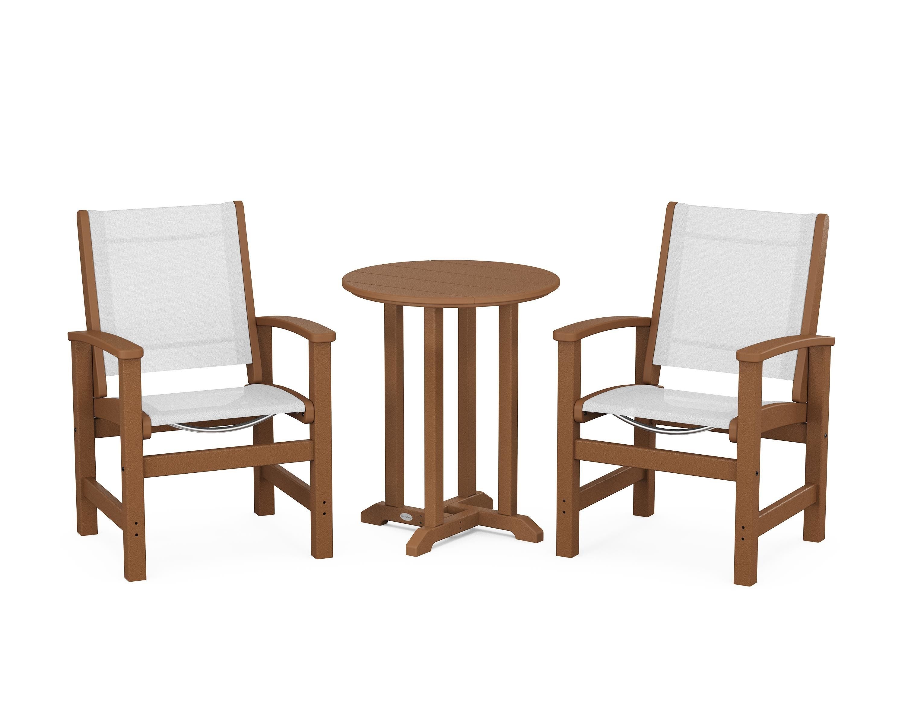 POLYWOOD® Coastal 3-Piece Round Bistro Dining Set in Teak / White Sling