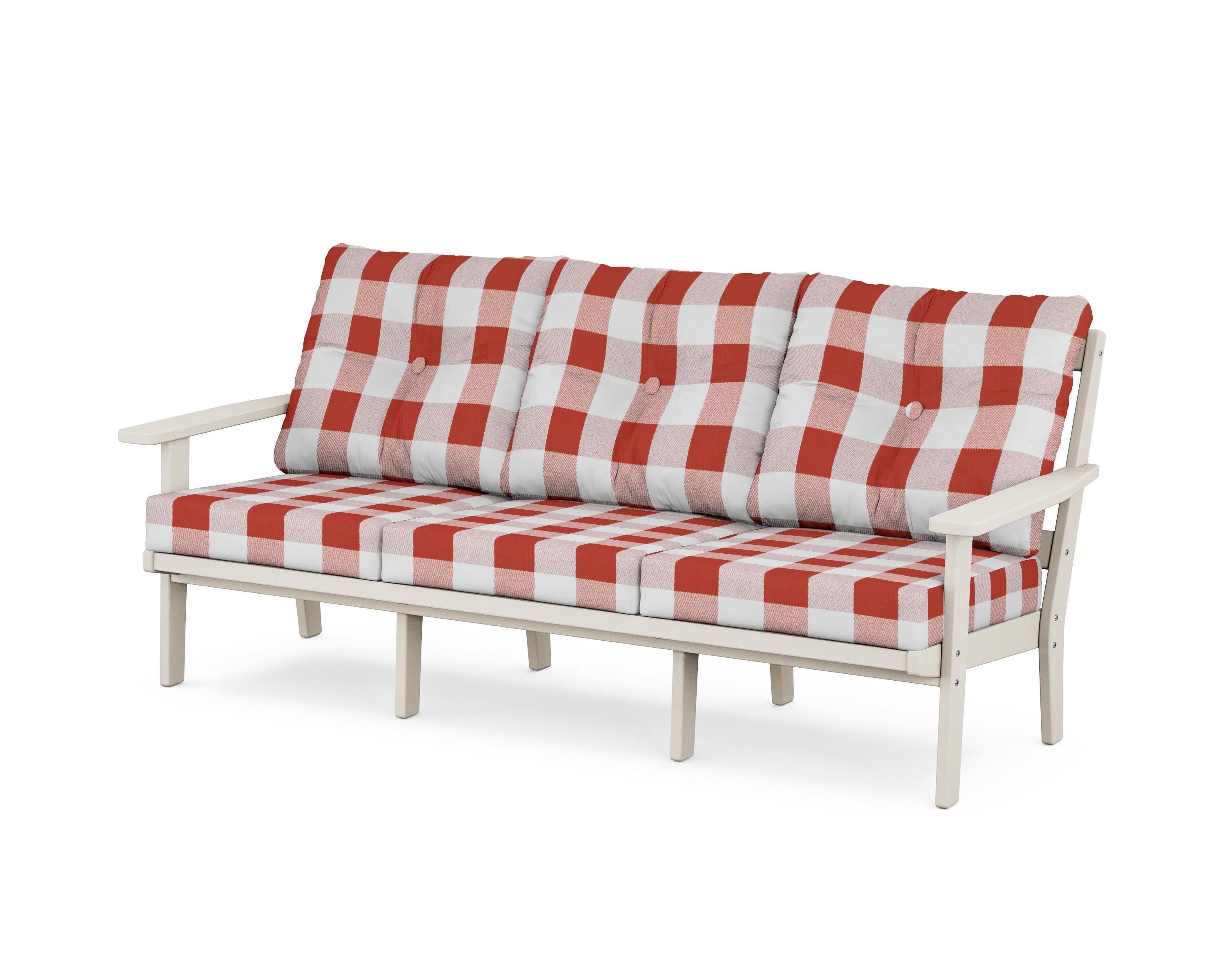 POLYWOOD® Prairie Deep Seating Sofa in Sand / Buffalo Plaid Crimson