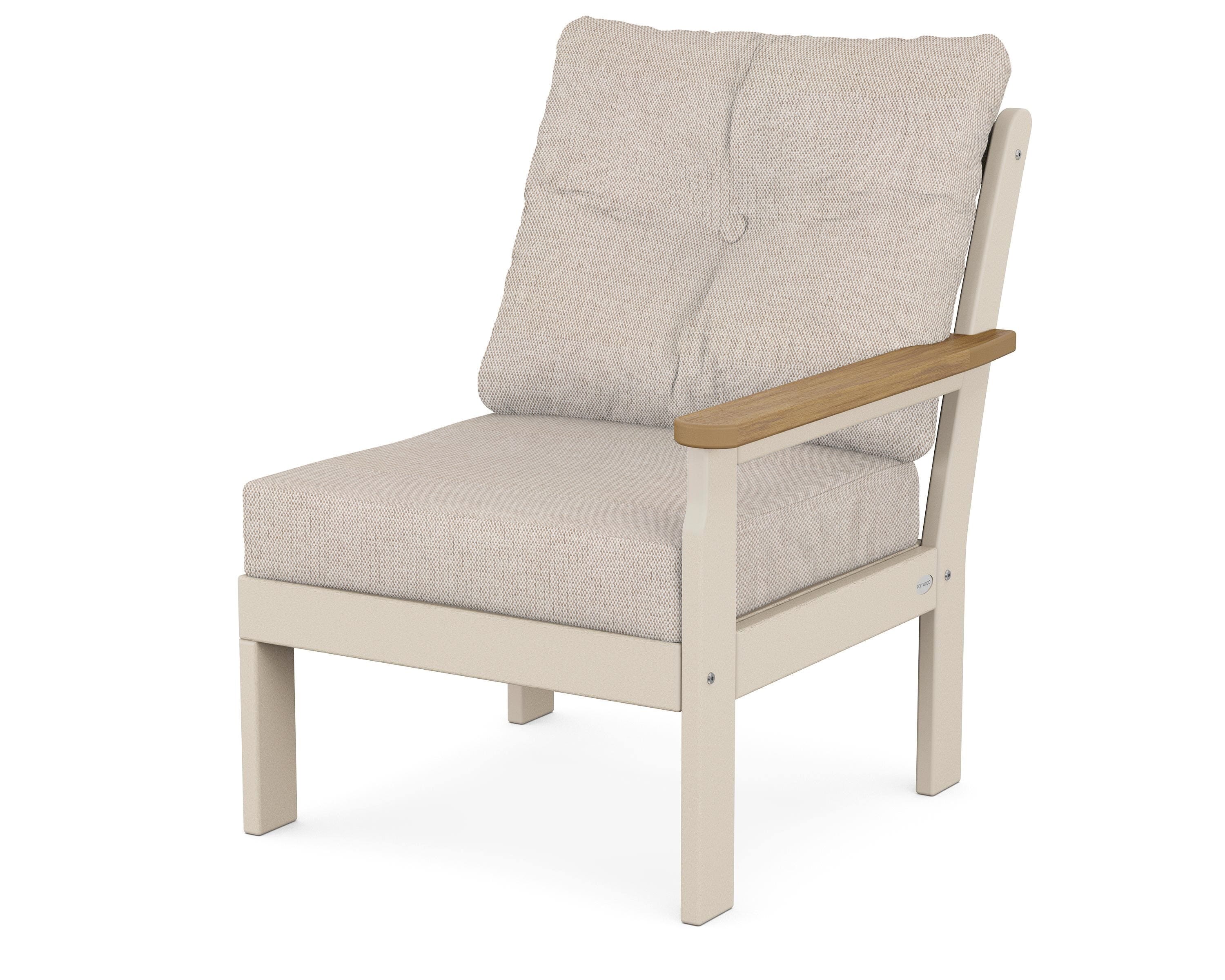 POLYWOOD® Vineyard Modular Right Arm Chair in Sand / Natural / Blend Linen