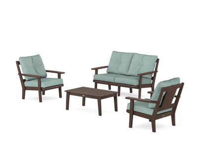 POLYWOOD® Prairie 4-Piece Deep Seating Set with Loveseat in Mahogany / Glacier Spa