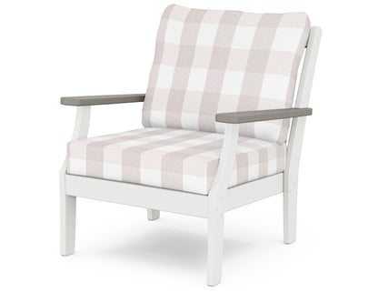POLYWOOD® Braxton Deep Seating Chair in White / Driftwood / Buffalo Plaid Dune Burlap