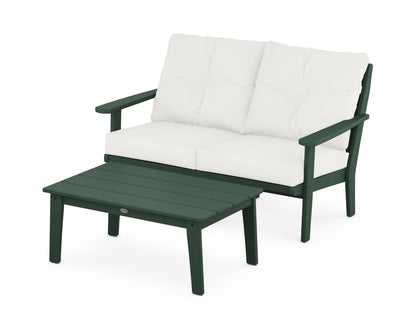 POLYWOOD® Lakeside 2-Piece Lounge Loveseat Set in Green / Natural Linen