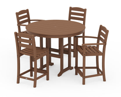 POLYWOOD® La Casa Café 5-Piece Round Farmhouse Counter Dining Set in Teak
