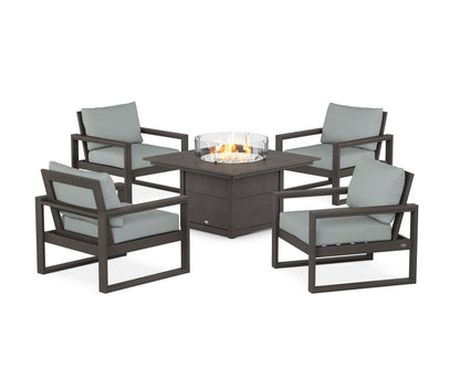 POLYWOOD® EDGE Sectional 5-Piece Deep Seating Set with Fire Pit Table in Vintage Coffee / Spa