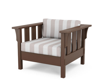 Martha Stewart by POLYWOOD® Acadia Deep Seating Chair in Mahogany / Cabana Stripe Dune Burlap