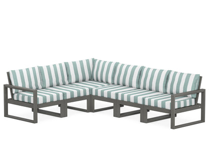POLYWOOD® EDGE 6-Piece Modular Deep Seating Set in Slate Grey / Cabana Stripe Glacier Spa