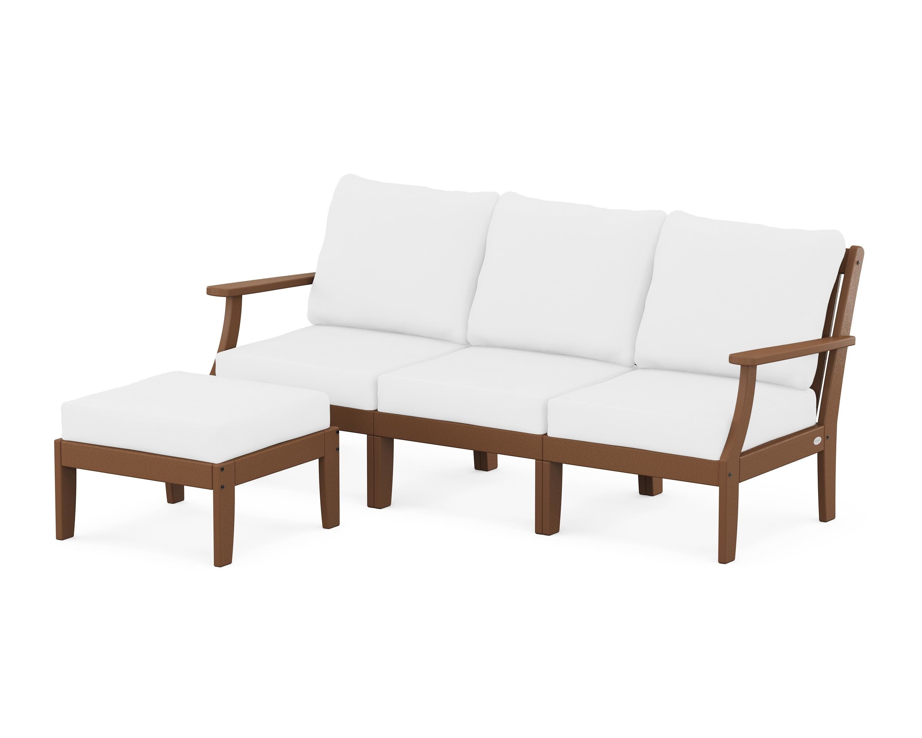 POLYWOOD® Braxton Modular 4-Piece Deep Seating Set with Ottoman in Teak / Natural