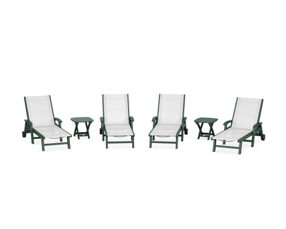 POLYWOOD® Coastal Chaise 6-Piece Set with Wheels in Green / White Sling