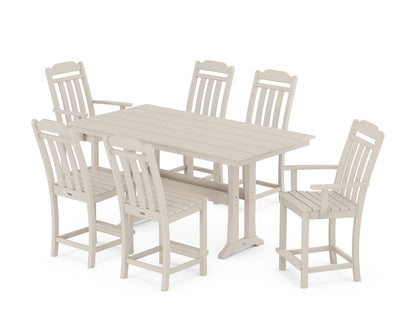 Country Living Cottage 7-Piece Farmhouse Counter Set with Trestle Legs in Sand