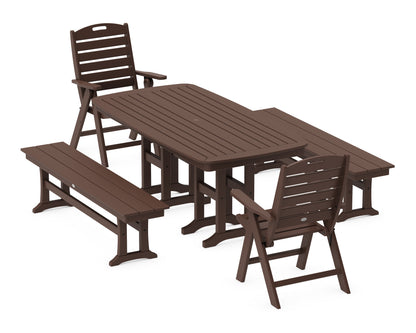 POLYWOOD® Nautical Highback 5-Piece Dining Set with Benches in Mahogany