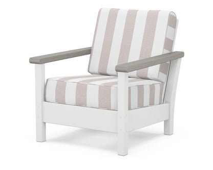 POLYWOOD® Harbour Deep Seating Chair in White / Driftwood / Cabana Stripe Dune Burlap