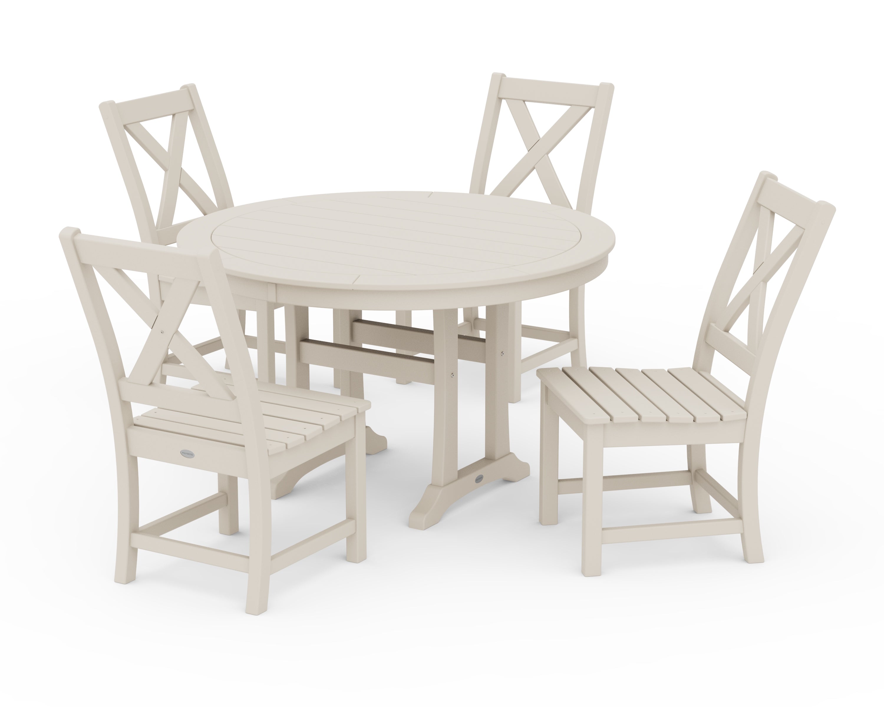 POLYWOOD® Braxton Side Chair 5-Piece Round Dining Set With Trestle Legs in Sand