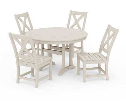 POLYWOOD® Braxton Side Chair 5-Piece Round Dining Set With Trestle Legs in Sand