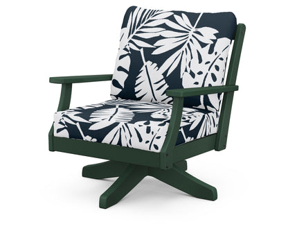 POLYWOOD® Braxton Deep Seating Swivel Chair in Green / Leaf Marine Indigo