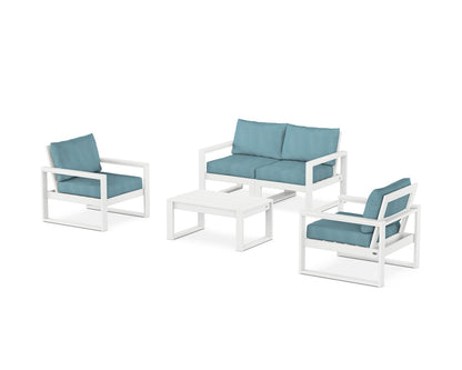 POLYWOOD® EDGE Sectional 4-Piece Deep Seating Set with Loveseat in White / Lattice Sky Blue