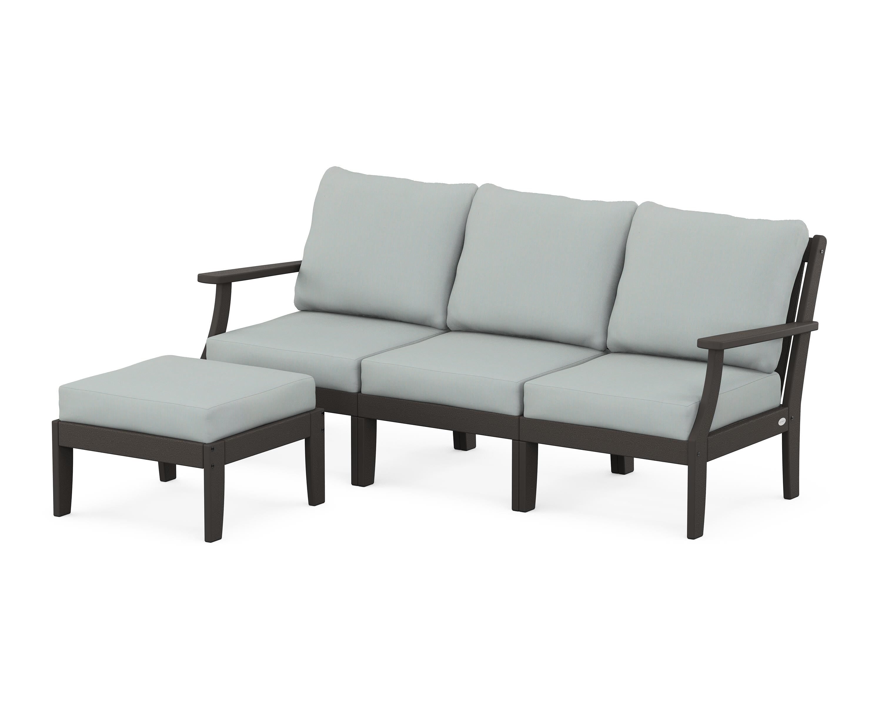 POLYWOOD® Braxton Modular 4-Piece Deep Seating Set with Ottoman in Vintage Coffee / Spa