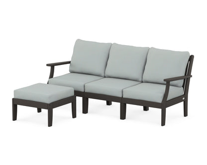 POLYWOOD® Braxton Modular 4-Piece Deep Seating Set with Ottoman in Vintage Coffee / Spa