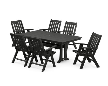 POLYWOOD® Vineyard Folding Chair 7-Piece Farmhouse Dining Set with Trestle Legs in Black