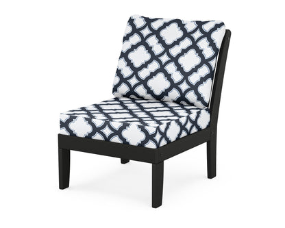 POLYWOOD® Braxton Modular Armless Chair in Black / Trellis Marine Indigo