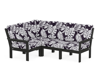 POLYWOOD® Vineyard 4-Piece Sectional in Black / Leaf Navy