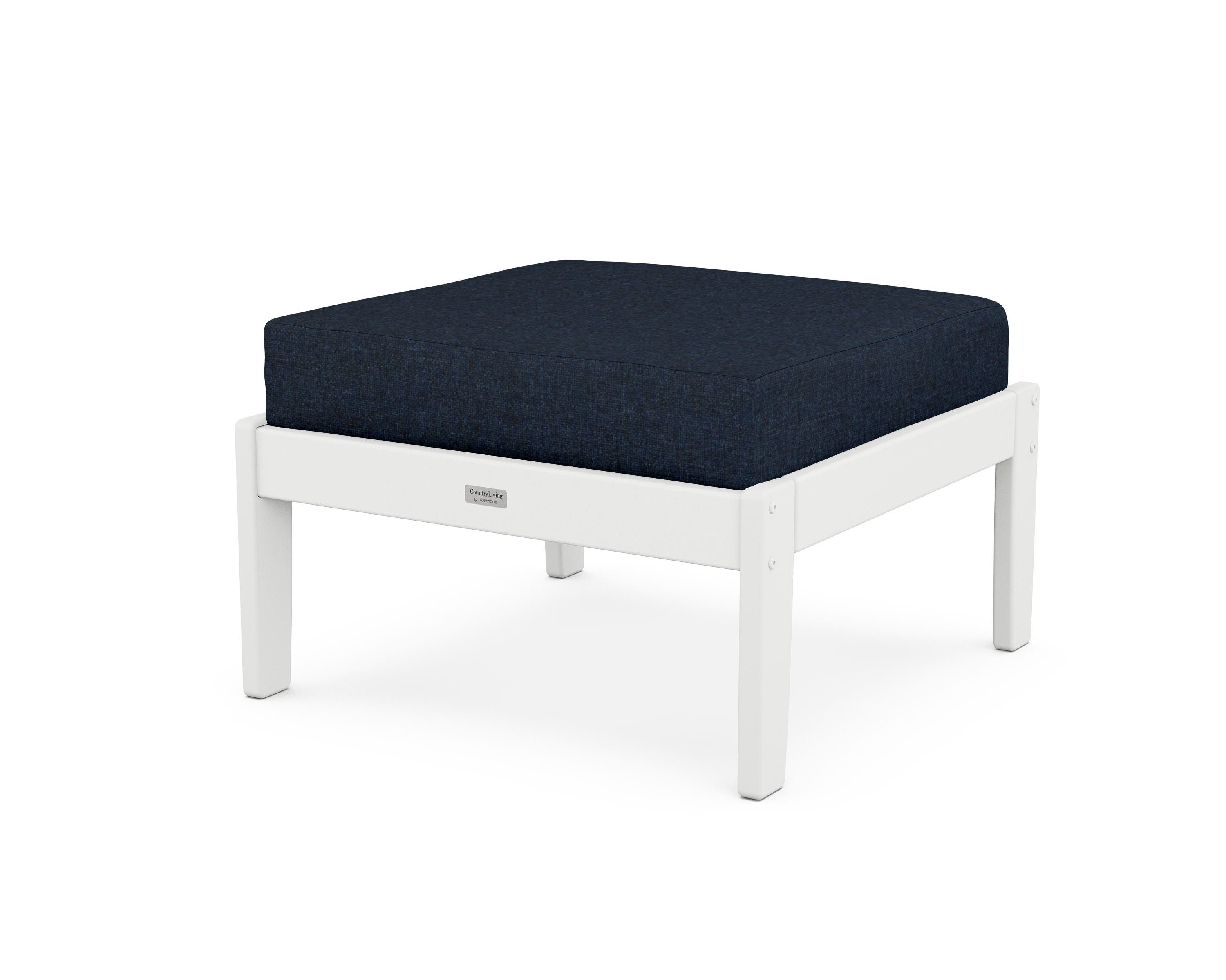 Country Living Cottage Deep Seating Ottoman in White / Marine Indigo
