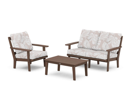 POLYWOOD® Prairie 3-Piece Deep Seating Set with Loveseat in Mahogany / Leaf Dune Burlap