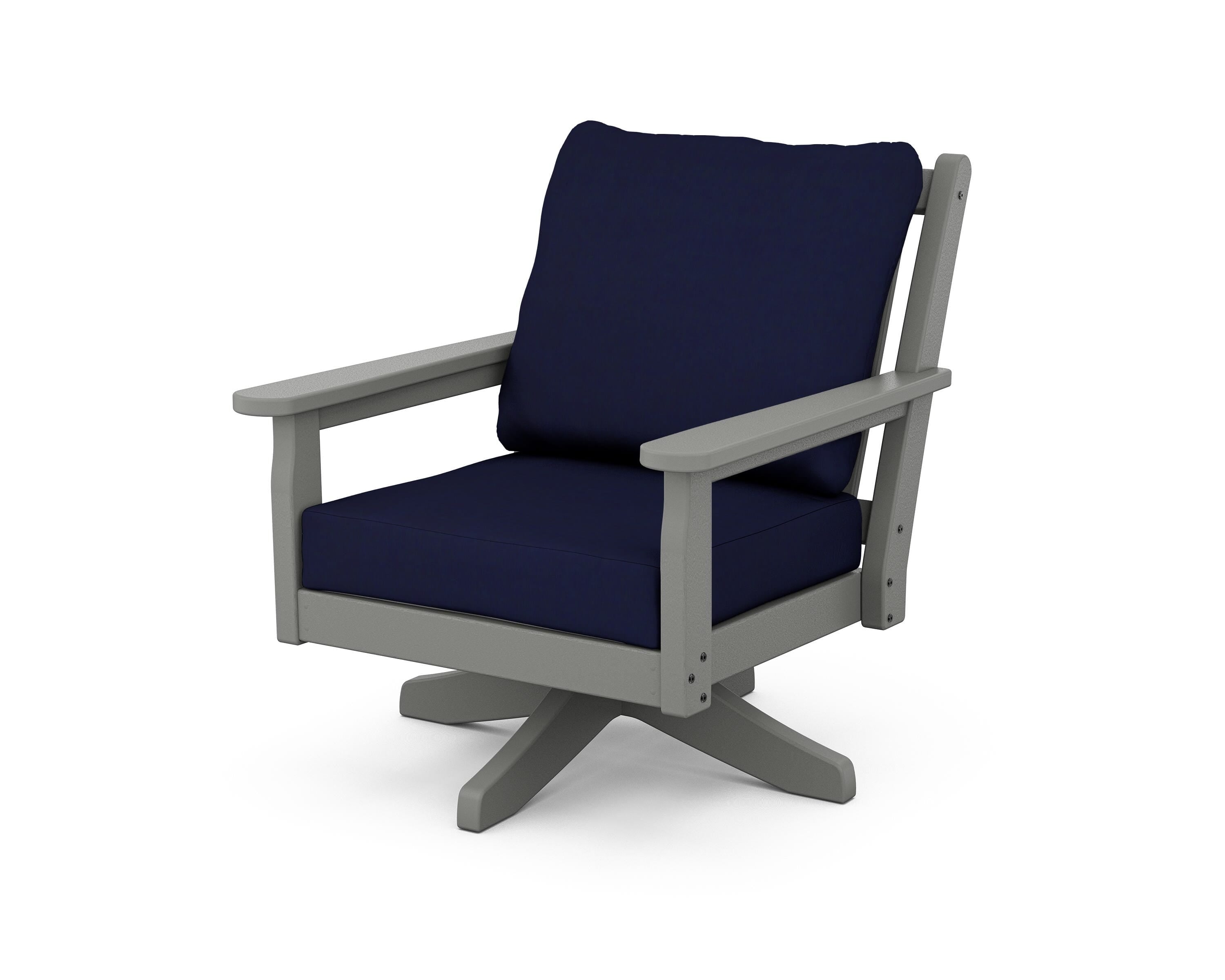 POLYWOOD® Chippendale Deep Seating Swivel Chair in Slate Grey / Navy