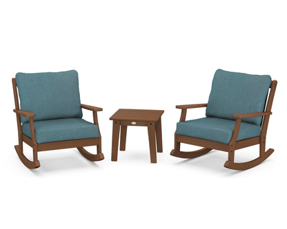 POLYWOOD® Braxton 3-Piece Deep Seating Rocker Set in Teak / Ocean Teal