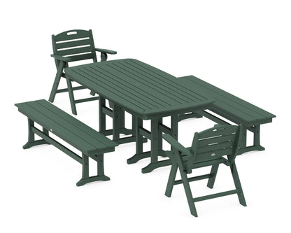 POLYWOOD® Nautical Lowback 5-Piece Dining Set with Benches in Green