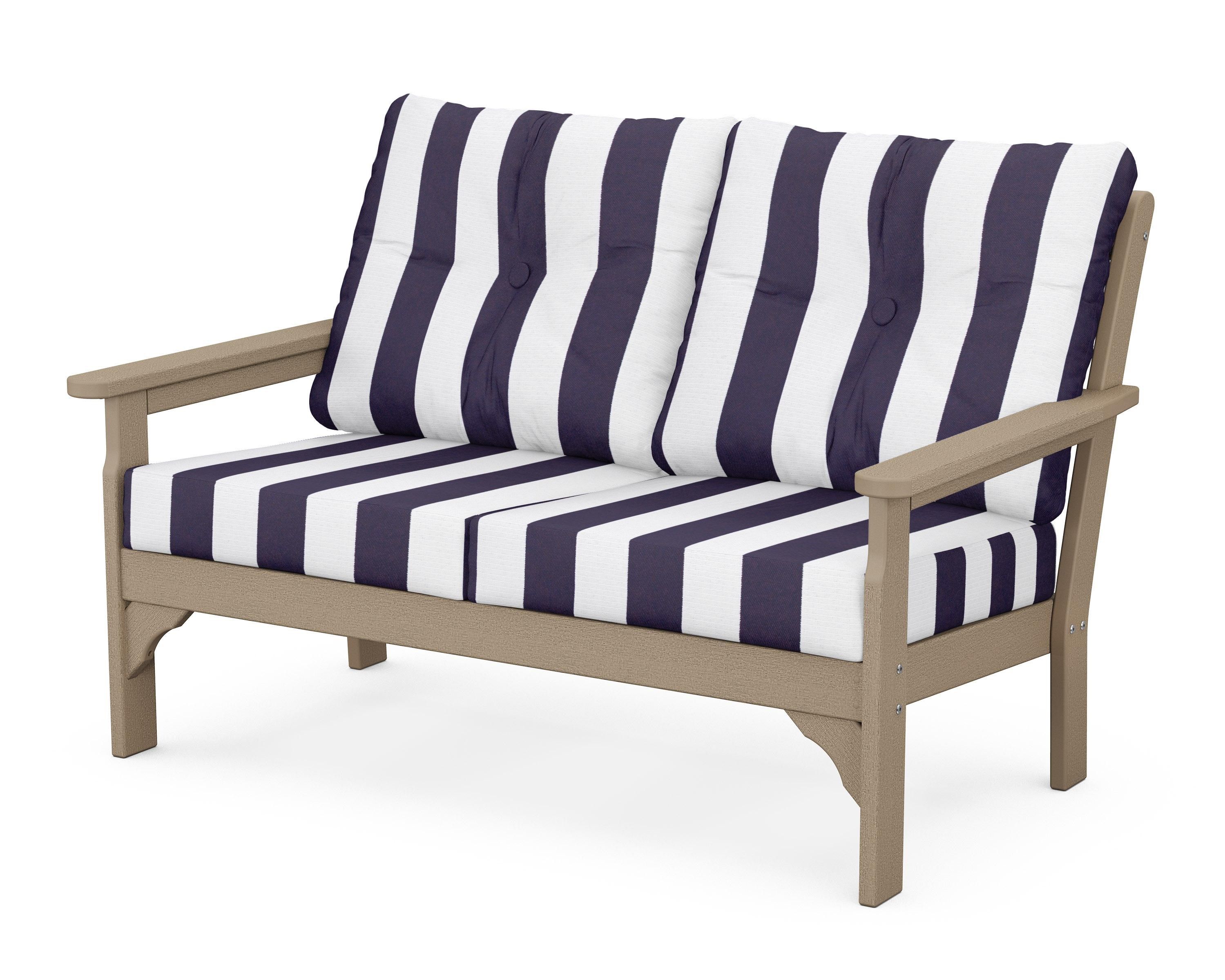 POLYWOOD® Vineyard Deep Seating Loveseat in Vintage Sahara / Cabana Stripe Navy
