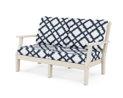 Martha Stewart by POLYWOOD® Chinoiserie Deep Seating Loveseat in Sand / Trellis Marine Indigo