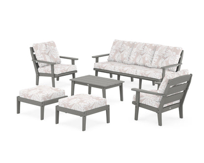 POLYWOOD® Lakeside 6-Piece Lounge Sofa Set in Slate Grey / Leaf Dune Burlap
