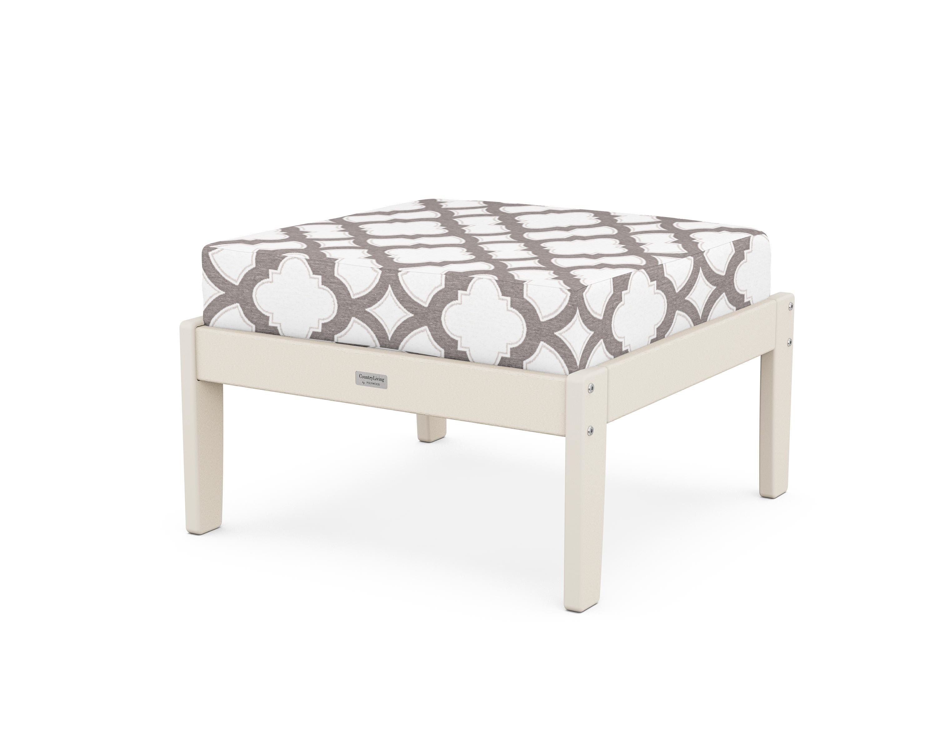Country Living Cottage Deep Seating Ottoman in Sand / Trellis Grey Mist