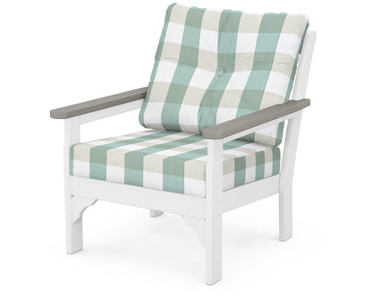 POLYWOOD® Vineyard Deep Seating Chair in White / Driftwood / Buffalo Plaid Glacier Spa