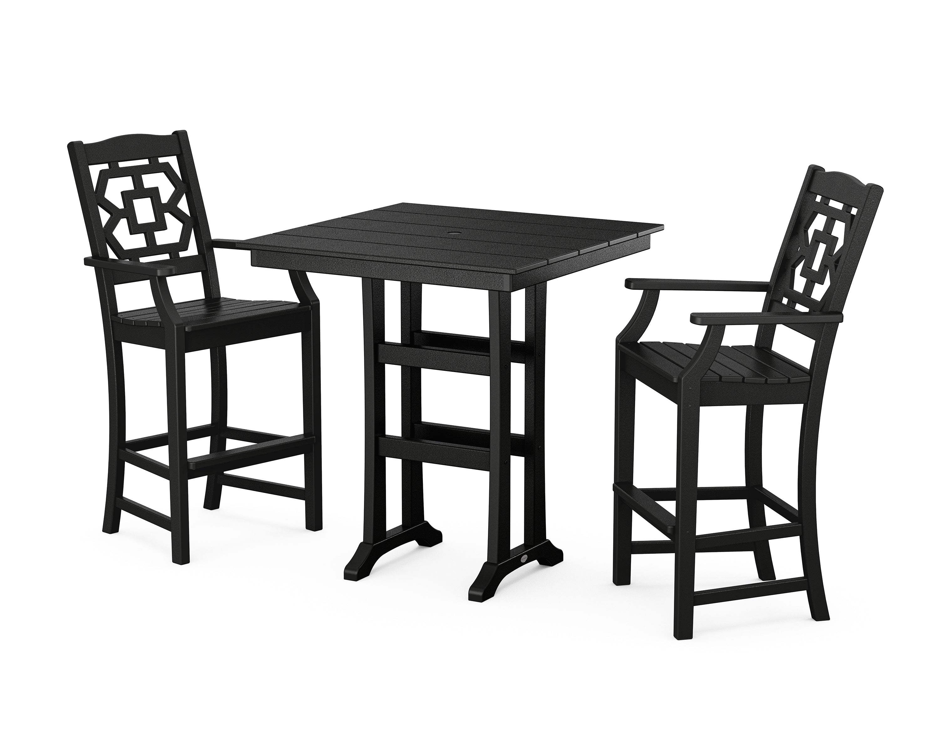Martha Stewart by POLYWOOD® Chinoiserie 3-Piece Farmhouse Bar Set with Trestle Legs in Black